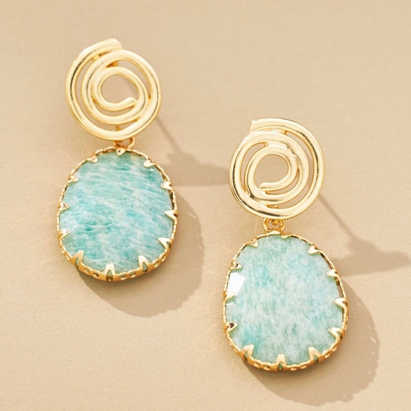 Spiral Mint Stone Drop Earrings - Picture 1 of 3